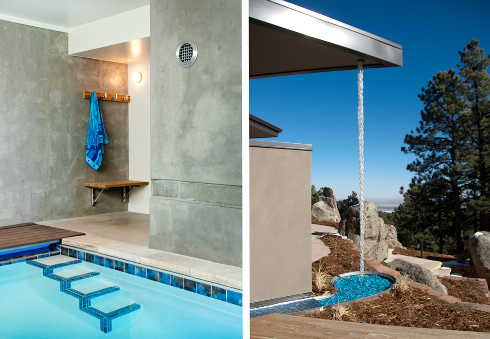 Pool and water features at mothertree home