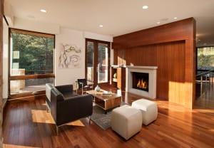 Warm living room with Brazilian redwood flooring